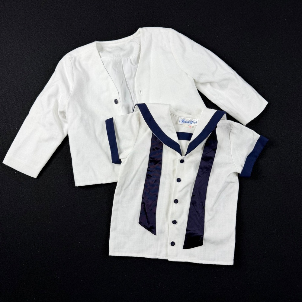Vintage Sylvia Whyte Kids White Navy Sailor Suit Set Shirt Cardigan Size 5